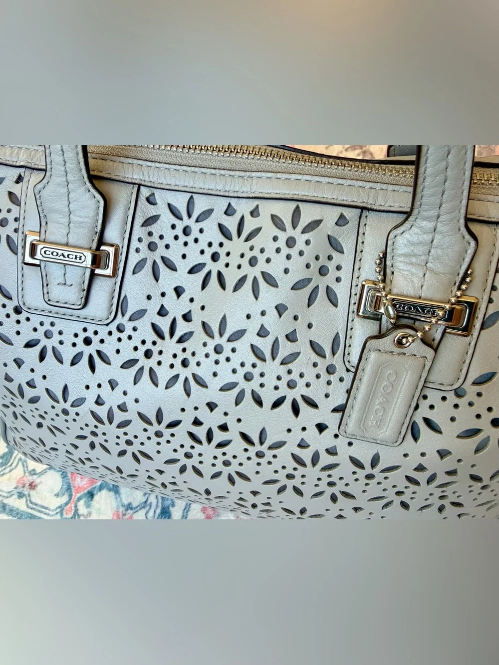 Coach Taylor Eyelet Leather Satchel with Accent Scarf (Style Number F27392). - Picture 12 of 15